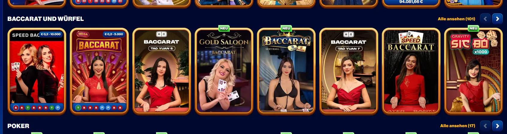 Live-Baccarat-Tisch bei Spinsofglory Casino