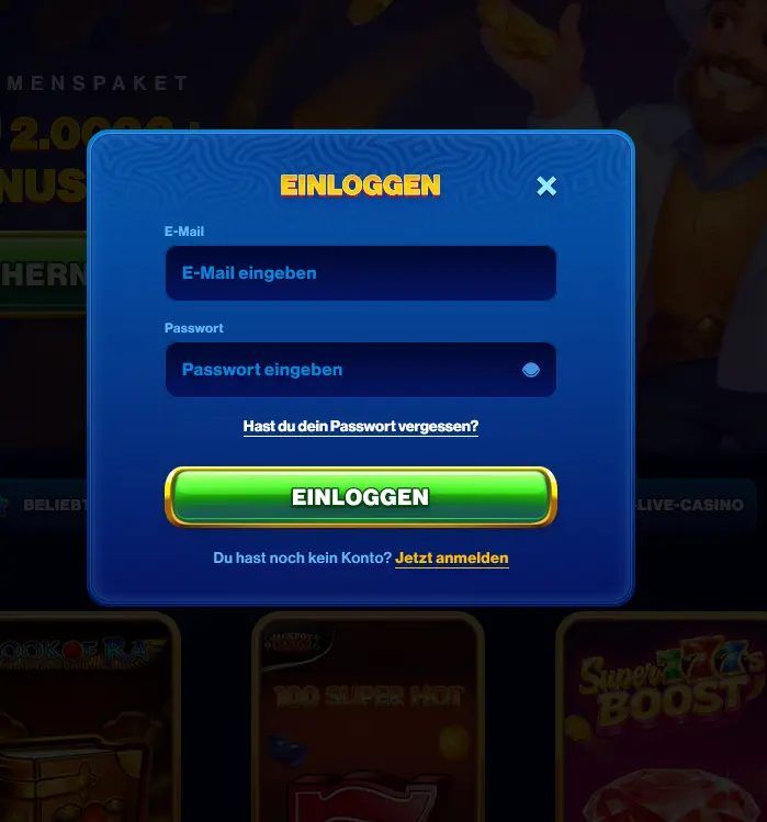 Login-Formular von Spinsofglory Casino
